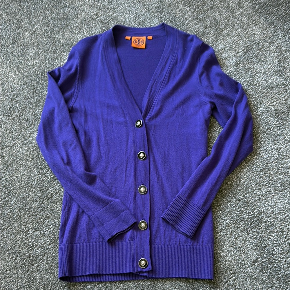 Tory Burch Size Small Purple Button-Up Women's Sweater